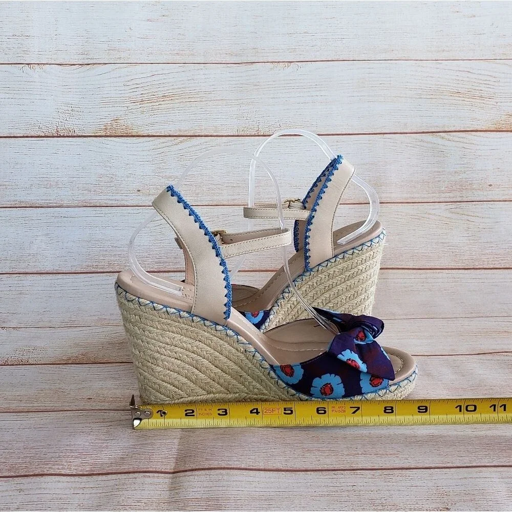 Kate Spade Espadrille Wedge Ankle Strap Sandals with Floral Print Bows